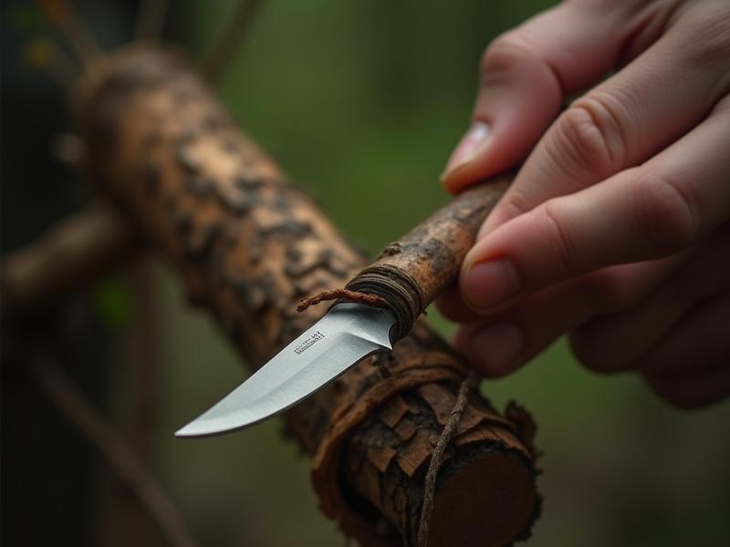 Hunting knife expertly creating feather sticks for a campfire, demonstrating precision and sharpness