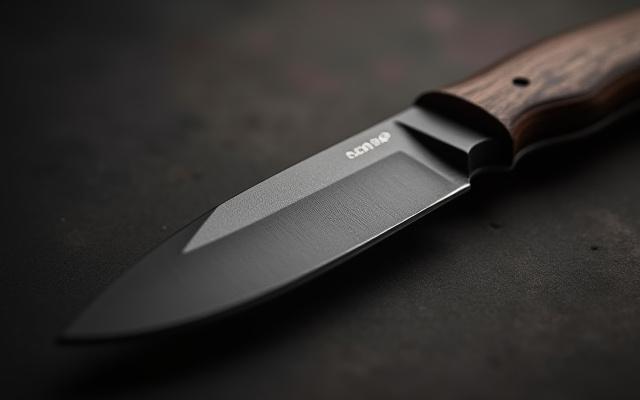 Knife blade with matte black Cerakote coating